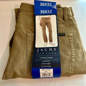 Jachs Men's Twill Pant Size 36X32 Tan Straight Fit Stretch Fabric Casual (NEW)